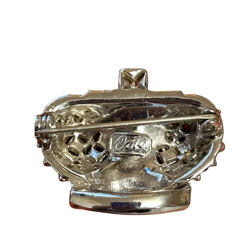Coro Vintage Jeweled Coronation Crown Pin Brooch